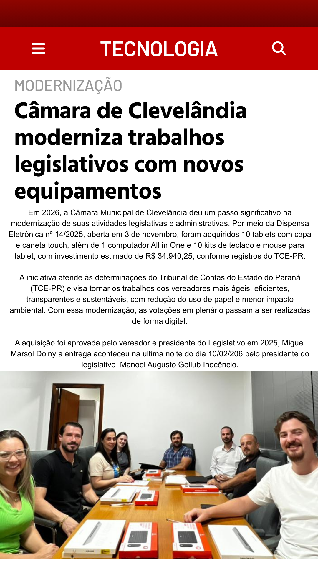 TECNOLOGIA  Câmara de Clevelândia moderniza atividades legislativas